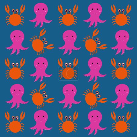 Téléchargez les illustrations : Crabs and Octopuses Background, Texture, Pattern - en licence libre de droit