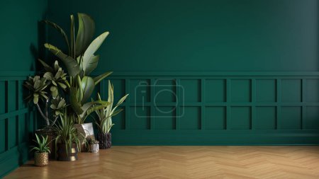 Foto de Habitación interior art deco clásica vacía con plantas 3 d ilustración - Imagen libre de derechos