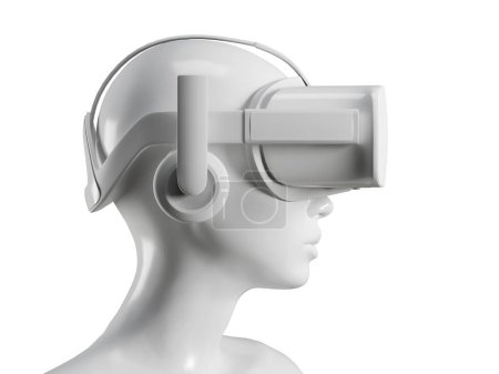 Téléchargez les photos : Tête avec casque VR isolé sur fond blanc. 3 D rendu - en image libre de droit