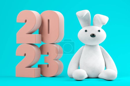 Photo for Pink numbers 2023 on a blue background 3 D illustration - Royalty Free Image