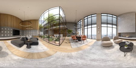 Photo for 360 panorana of modern interior room 3 D rendering - Royalty Free Image