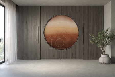 Photo for Japandi style conceptual interior empty room 3 d illustration - Royalty Free Image