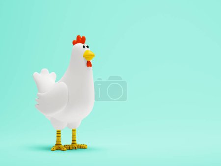 Téléchargez les photos : Dessin animé poulet debout sur un fond bleu Illustration 3 D - en image libre de droit