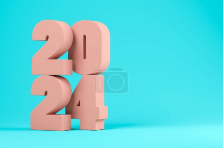 Photo for Pink numbers 2024 on a blue background 3 D illustration - Royalty Free Image