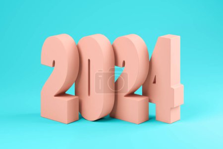 Foto de Números rosados 2024 sobre fondo azul 3 D ilustración - Imagen libre de derechos