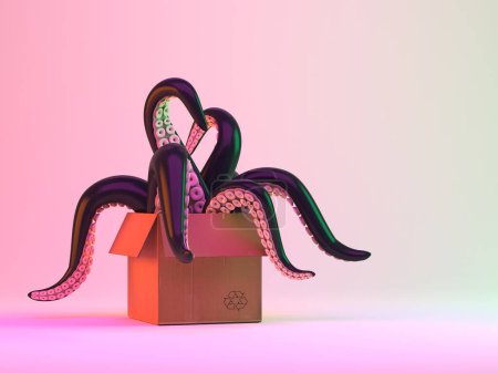 Foto de Tentáculos negros en una caja de cartón . - Imagen libre de derechos