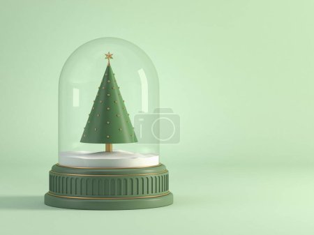 Foto de Árbol de Navidad dentro de la cúpula de cristal sobre fondo verde. 3d renderizar - Imagen libre de derechos