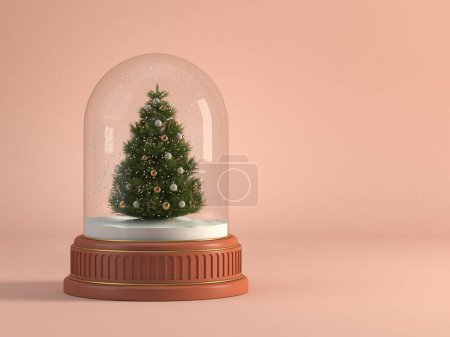 Photo for Christmas tree inside glass dome on green background. 3d render - Royalty Free Image