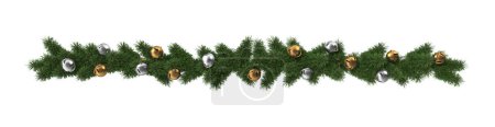 Téléchargez les photos : Guirlande de Noël de branches d'arbres aux cloches dorées Illustration 3 D - en image libre de droit
