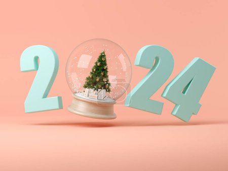Téléchargez les photos : Numéros 2024 avec boule de neige Illustration 3 D - en image libre de droit
