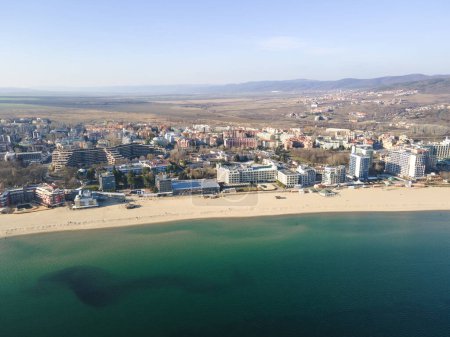 Photo for SUNNY BEACH, BULGARIA - DECEMBER 26, 2022: Amazing Aerial view of resort of Sunny Beach, Burgas Region, Bulgaria - Royalty Free Image