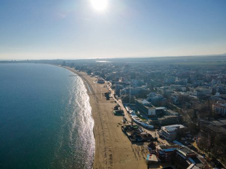 Photo for SUNNY BEACH, BULGARIA - DECEMBER 26, 2022: Amazing Aerial view of resort of Sunny Beach, Burgas Region, Bulgaria - Royalty Free Image