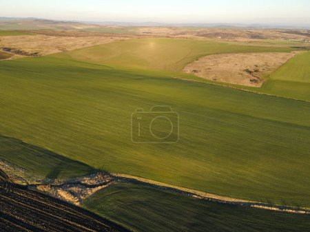 Foto de Aerial Sunset view of Rural land near Trakia (A1) motorway, Burgas Region, Bulgaria - Imagen libre de derechos