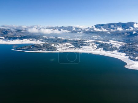 Aerial winter view of Batak Reservoir, Pazardzhik Region, Bulgaria