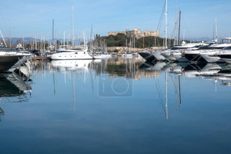 Photo for ANTIBES, FRANCE - JANUARY 29, 2024: Panorama of port of town of Antibes, Provence Alpes-Cote d'Azur, France - Royalty Free Image