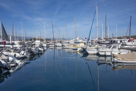 Photo for ANTIBES, FRANCE - JANUARY 29, 2024: Panorama of port of town of Antibes, Provence Alpes-Cote d'Azur, France - Royalty Free Image