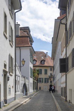 Photo for LAUSANNE, SWITZERLAND - JUNE 18, 2023: Typical Building and street at city of Lausanne, Canton of Vaud, Switzerland - Royalty Free Image