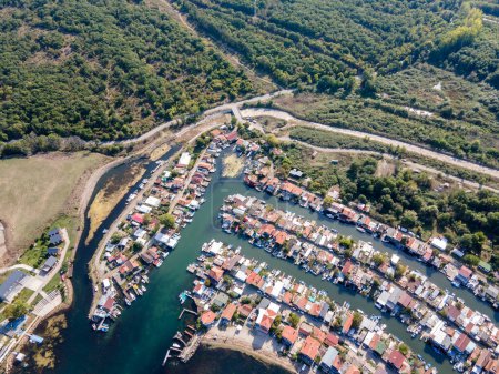 Aerial panorama of Chengene Skele - Fishing Village (Ribarsko Selishte) near city of Burgas, Bulgaria