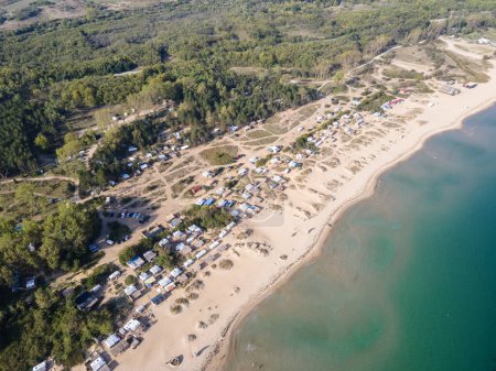 Vista aérea de Gradina (Jardín) Playa cerca de la ciudad de Sozopol, Región de Burgas, Bulgaria