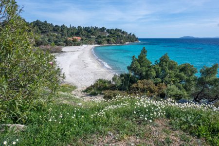 Vue imprenable sur le littoral de Sithonie près de la plage de Koviou, Chalcidique, Macédoine centrale, Grèce