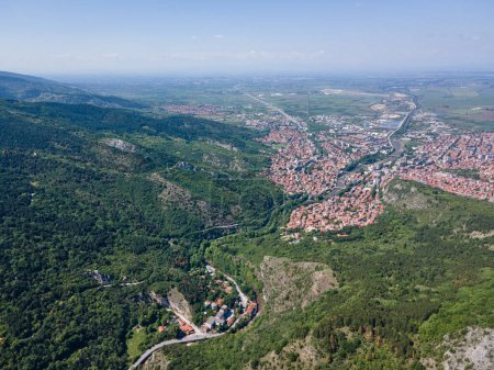 Photo for Aerial Spring view of Rhodope Mountains near town of Asenovgrad, Plovdiv Region, Bulgaria - Royalty Free Image