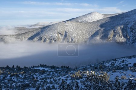 Erstaunliche Winterlandschaft des Rila-Gebirges in der Nähe des Musala-Gipfels, Bulgarien