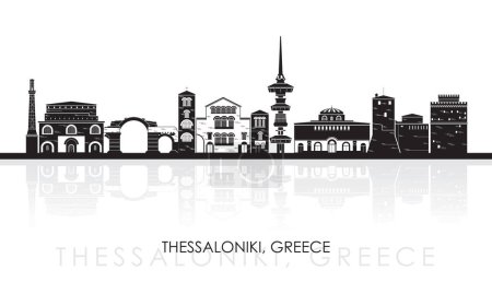Téléchargez les illustrations : Panorama silhouette Skyline de la ville de Thessalonique, Grèce illustration vectorielle - en licence libre de droit