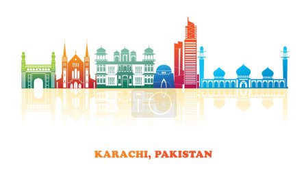 Illustration for Colourfull Skyline panorama of city of Karachi, Pakistan - vector illustration - Royalty Free Image