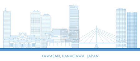 Ilustración de Esquema Skyline panorama de la ciudad de Kawasaki, Kanagawa, Japón - ilustración vectorial - Imagen libre de derechos