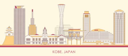 Ilustración de Cartoon Skyline panorama de la ciudad de Kobe, Japón - ilustración vectorial - Imagen libre de derechos