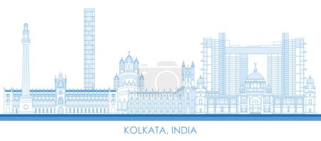 Téléchargez les illustrations : Aperçu panorama Skyline de la ville de Kolkata, Inde - illustration vectorielle - en licence libre de droit