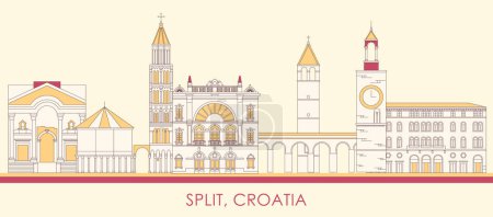 Téléchargez les illustrations : Dessin animé panorama Skyline de la ville de Split, Croatie illustration vectorielle - en licence libre de droit