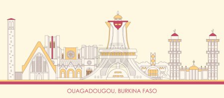 Illustration for Cartoon Skyline panorama of city of Ouagadougou, Burkina Faso - vector illustration - Royalty Free Image
