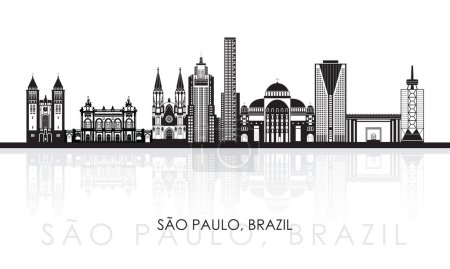 Téléchargez les illustrations : Panorama silhouette Skyline de la ville de Sao Paulo, Brésil illustration vectorielle - en licence libre de droit