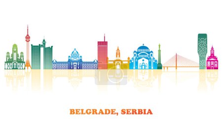 Illustration for Colourfull Skyline panorama of City of Belgrade, Serbia - vector illustration - Royalty Free Image