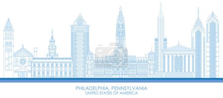 Illustration for Outline Skyline panorama of Philadelphia, Pennsylvania, United States - vector illustration - Royalty Free Image