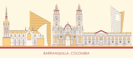 Téléchargez les illustrations : Caricature Skyline panorama de la ville de Barranquilla, Colombie illustration vectorielle - en licence libre de droit
