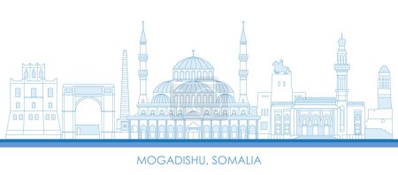 Illustration for Outline Skyline panorama of city of Mogadishu, Somalia - vector illustration - Royalty Free Image