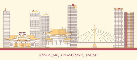 Ilustración de Cartoon Skyline panorama de la ciudad de Kawasaki, Kanagawa, Japón - ilustración vectorial - Imagen libre de derechos