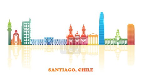 Illustration for Colourfull Skyline panorama of city of Santiago, Chile - vector illustration - Royalty Free Image