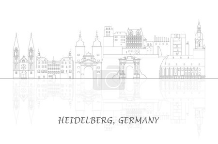 Illustration for Outline Skyline panorama of city of Heidelberg, Germany - vector illustration - Royalty Free Image