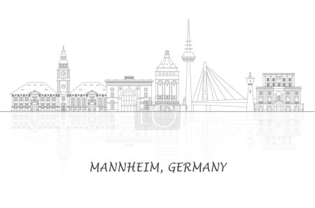 Esquema Skyline panorama de la ciudad de Mannheim, Alemania - ilustración vectorial