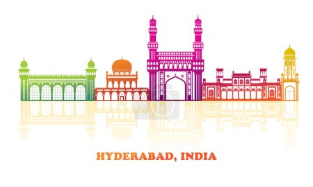 Illustration for Colourfull Skyline panorama of city of Hyderabad, India - vector illustration - Royalty Free Image