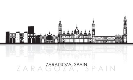 Téléchargez les illustrations : Silhouette Panorama Skyline de Saragosse, Aragon, Espagne - illustration vectorielle - en licence libre de droit