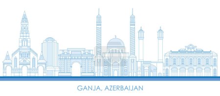 Illustration for Outline Skyline panorama of city of Ganja, Azerbaijan - vector illustration - Royalty Free Image