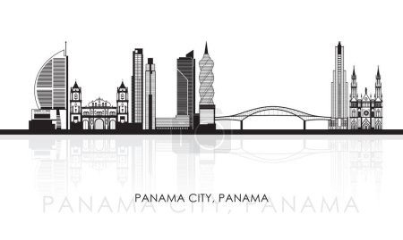 Téléchargez les illustrations : Panorama silhouette Skyline de Panama, Panama illustration vectorielle - en licence libre de droit