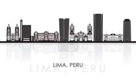 Téléchargez les illustrations : Panorama silhouette Skyline de la ville de Lima, Pérou illustration vectorielle - en licence libre de droit
