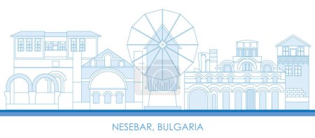 Illustration for Outline Skyline panorama of town of Nessebar, Bulgaria - vector illustration - Royalty Free Image