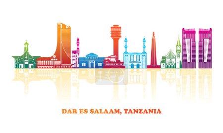 Téléchargez les illustrations : Panorama coloré de la ville de Dar Es Salaam, Tanzanie - illustration vectorielle - en licence libre de droit