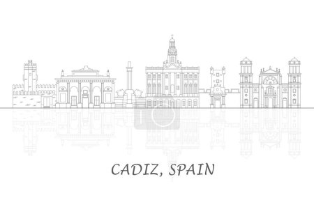 Umrissenes Skyline-Panorama von Cadiz, Andalusien, Spanien - Vektorillustration